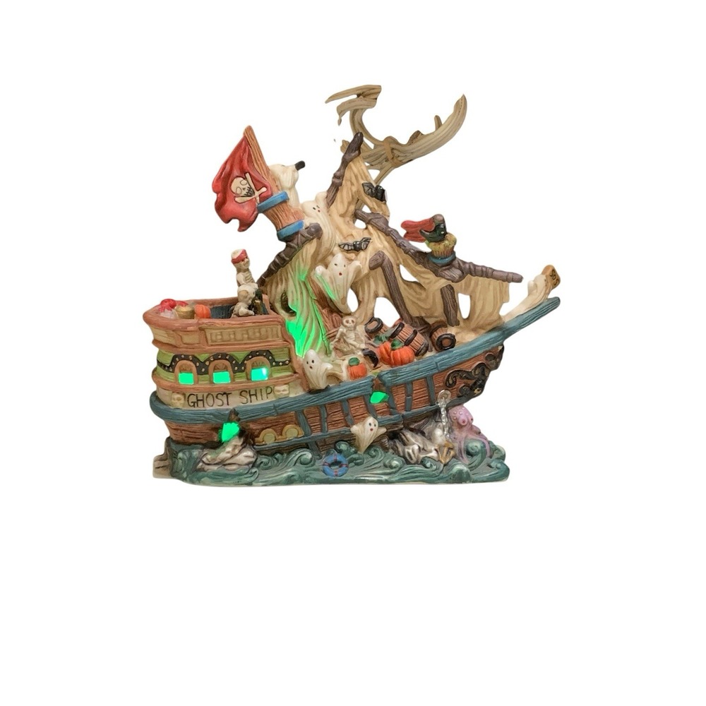 Vintage Spooky Hollow Pirate Haunted Ghost Ship Porcelain Halloween Light 1996